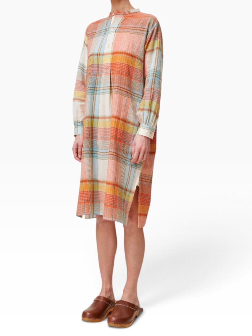 Moismont "Martine"Relaxed Plaid Cotton Shirtdress in Madierai Red Poppy Multi L